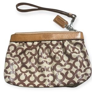 Coach Signature Brown and Cream Wristlet